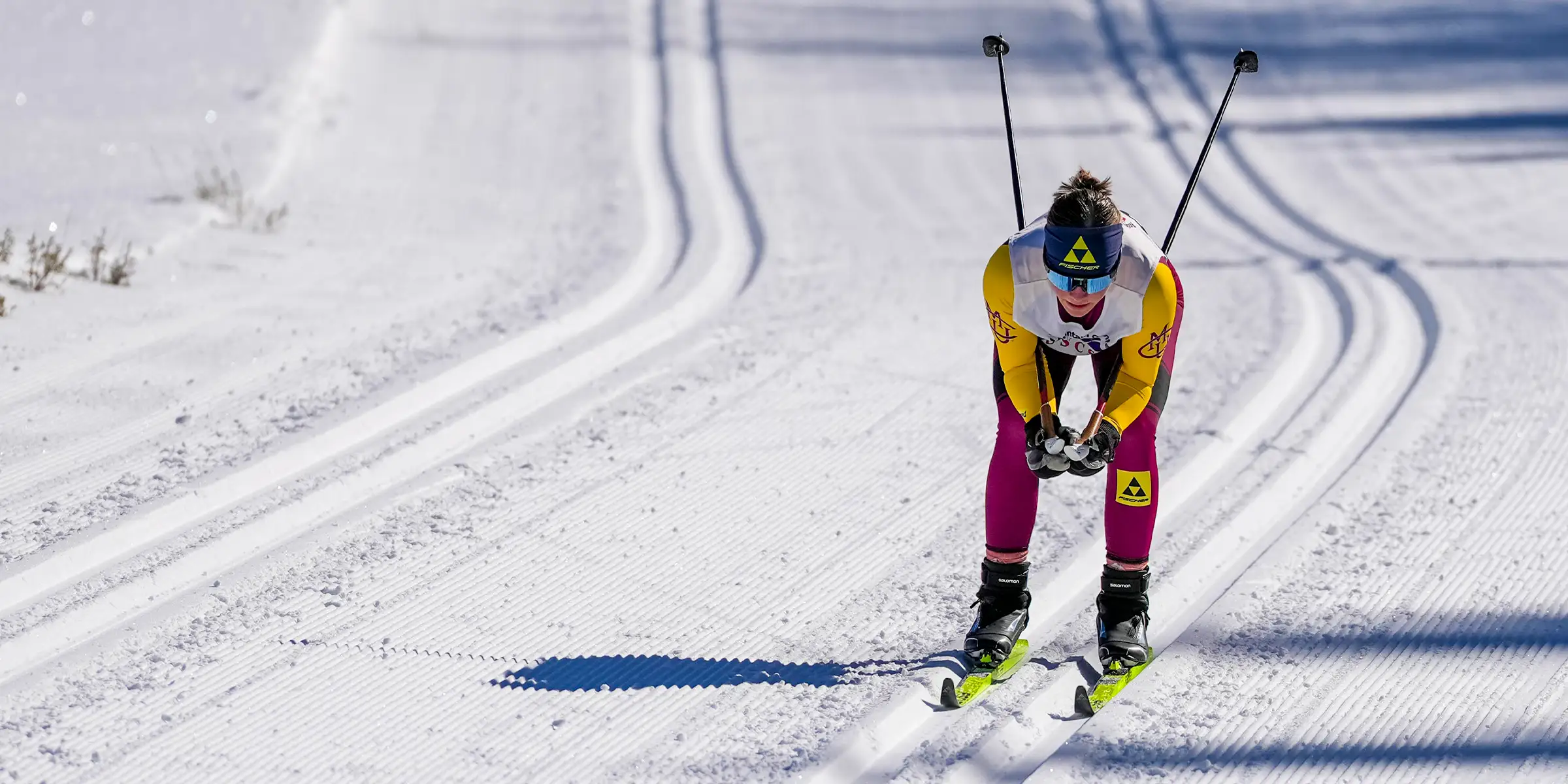 CMU cross country skier recovering after a hard effort on the snow