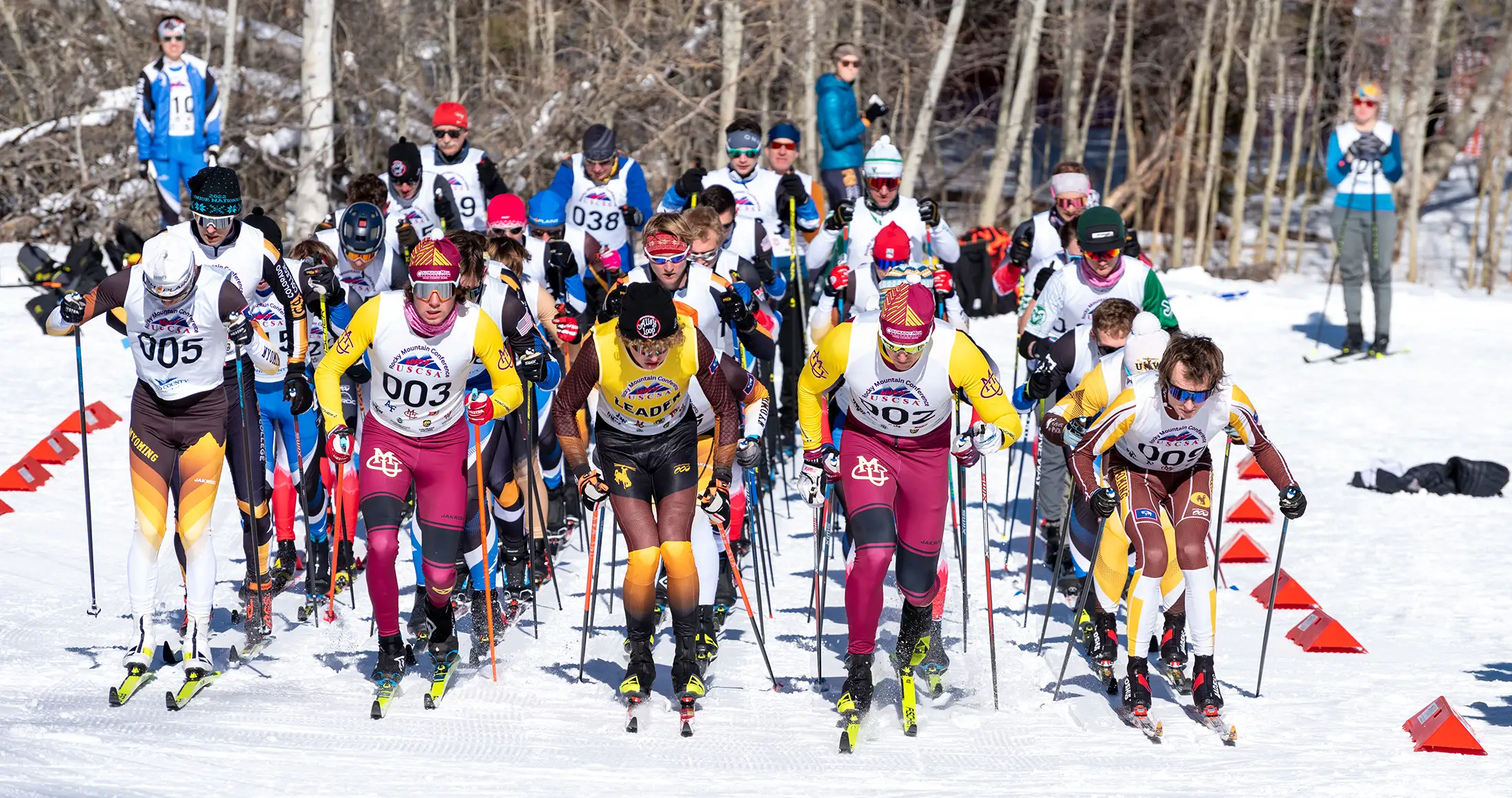 College cross country ski racers at Snow Mountain Ranch during CMU Invitational in 2025