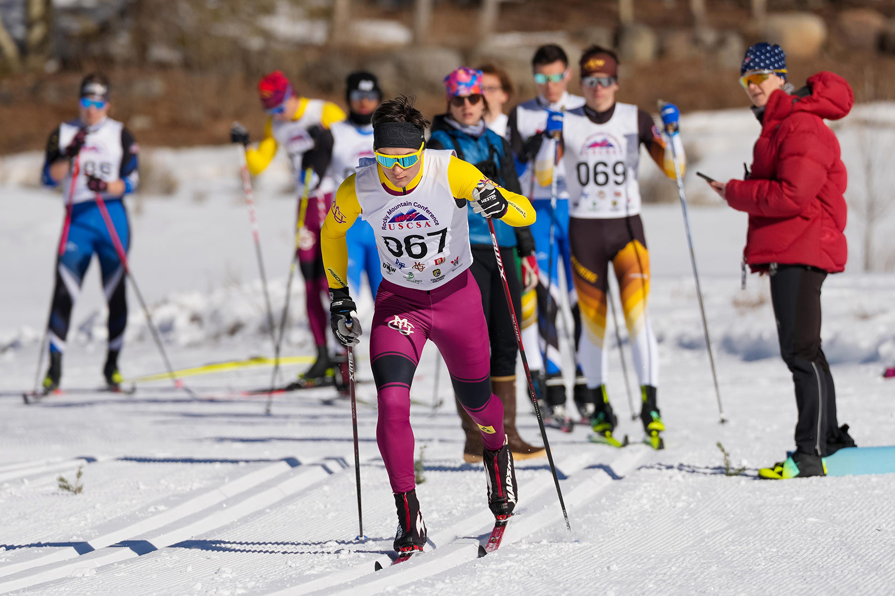 CMU Cross Country Ski Team athletes racing