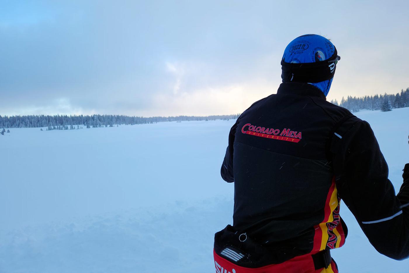 CMU student cross country skiing on Grand Mesa