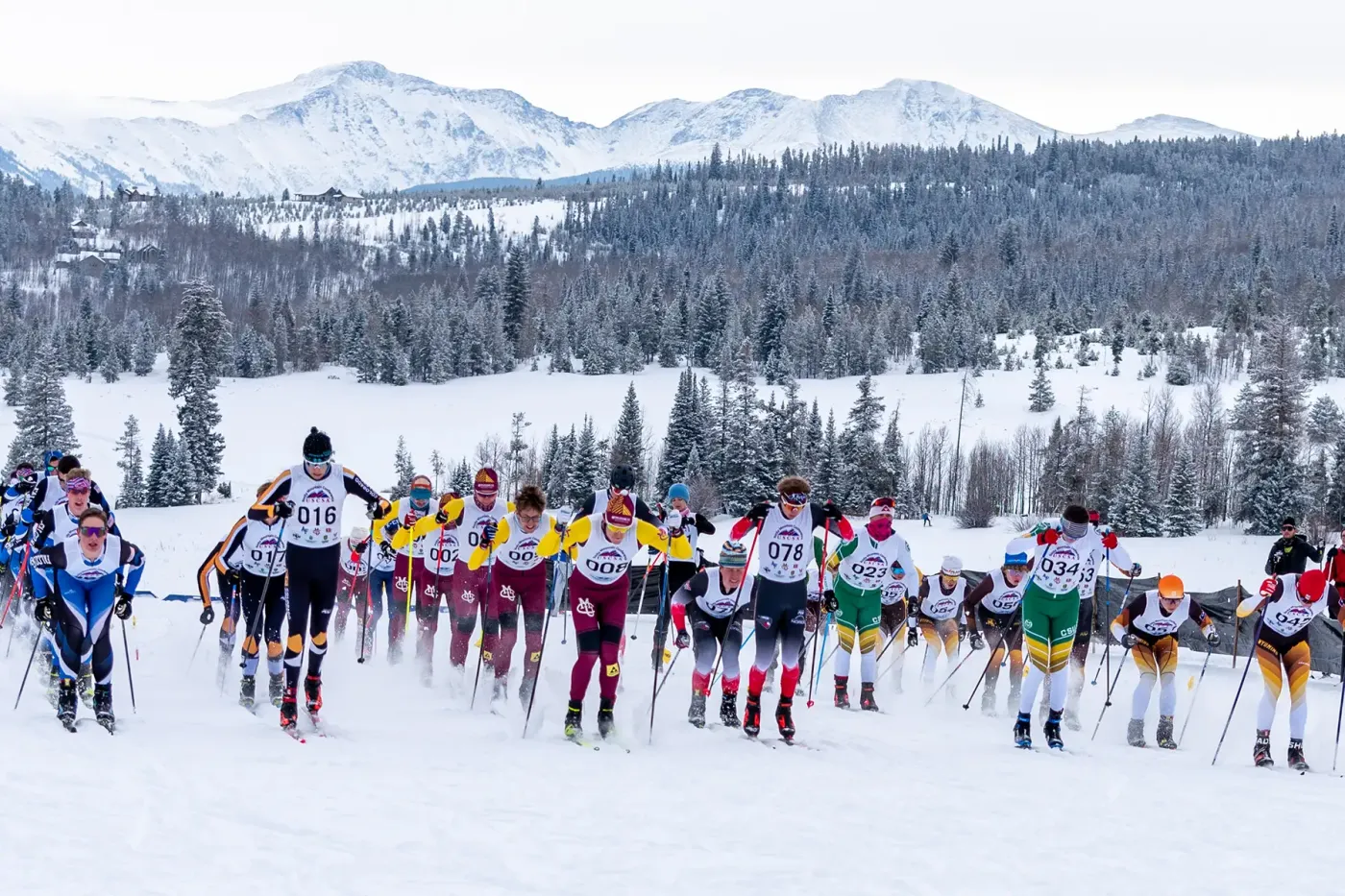 The start of the 15 km USCSA skate race at Snow Mountain Ranch, Colorado, January 25, 2025.
