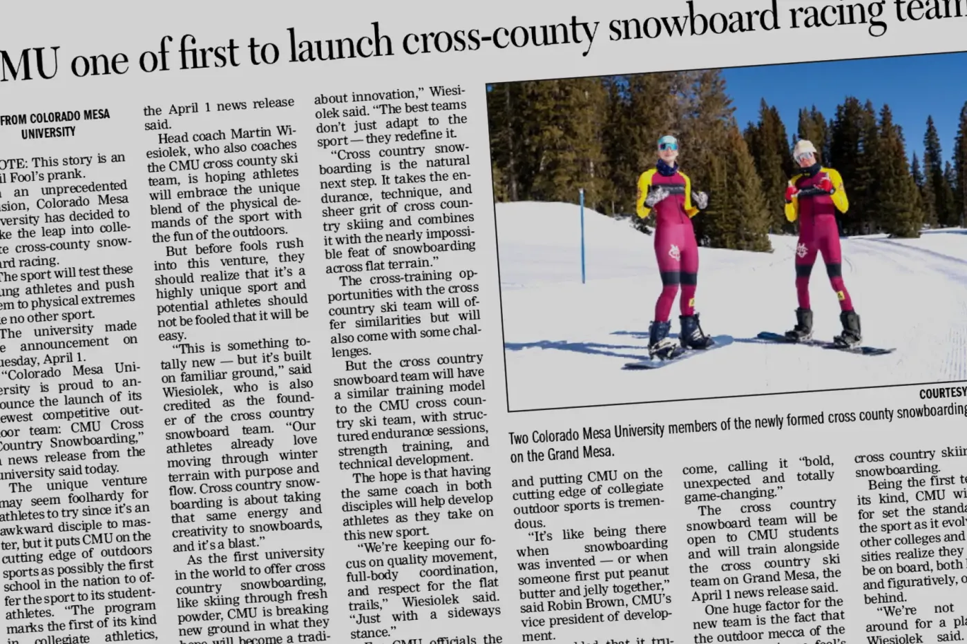 The Daily Sentinel: CMU one of first to launch cross county snowboard racing tea