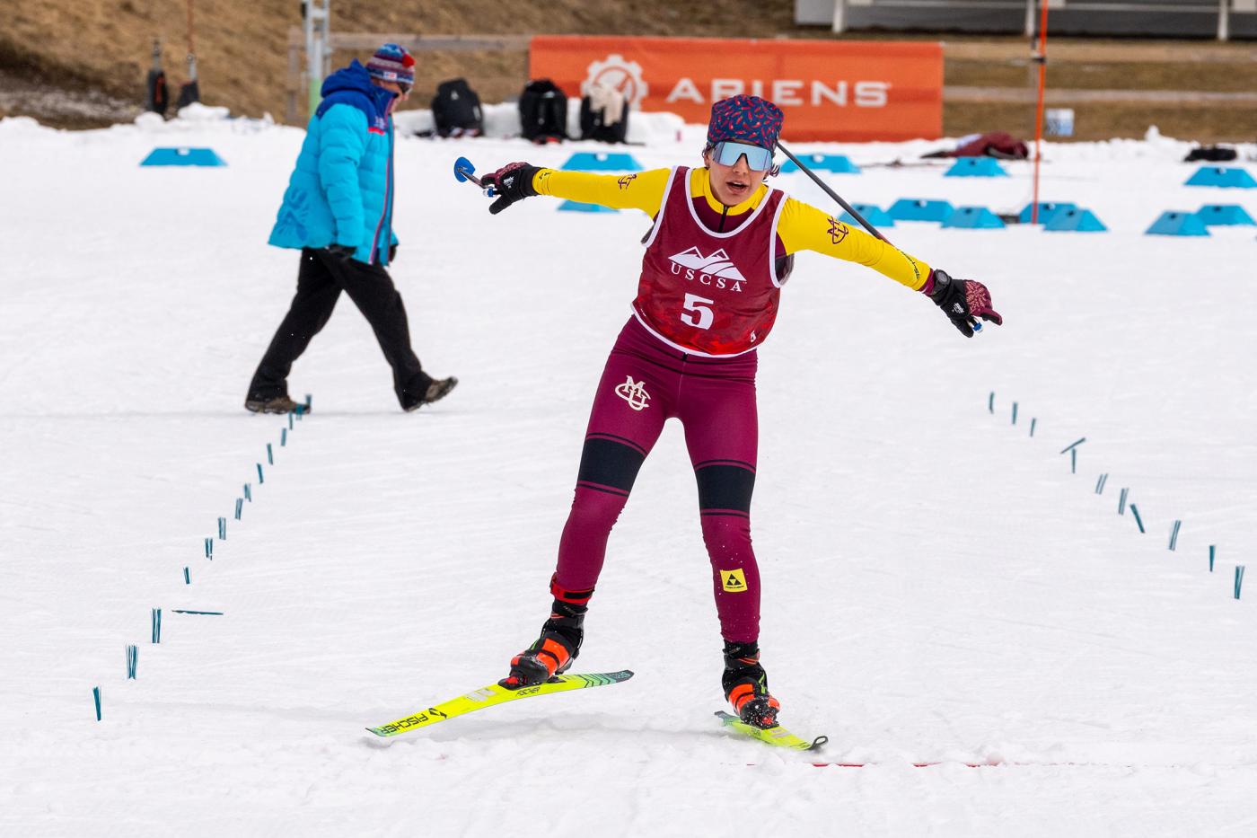 Greta Bochenek of Colorado Mesa University skiing in the 15 km freestyle mass start at USCSA National Championships in Lake Placid, NY, on her way to winning the national title.